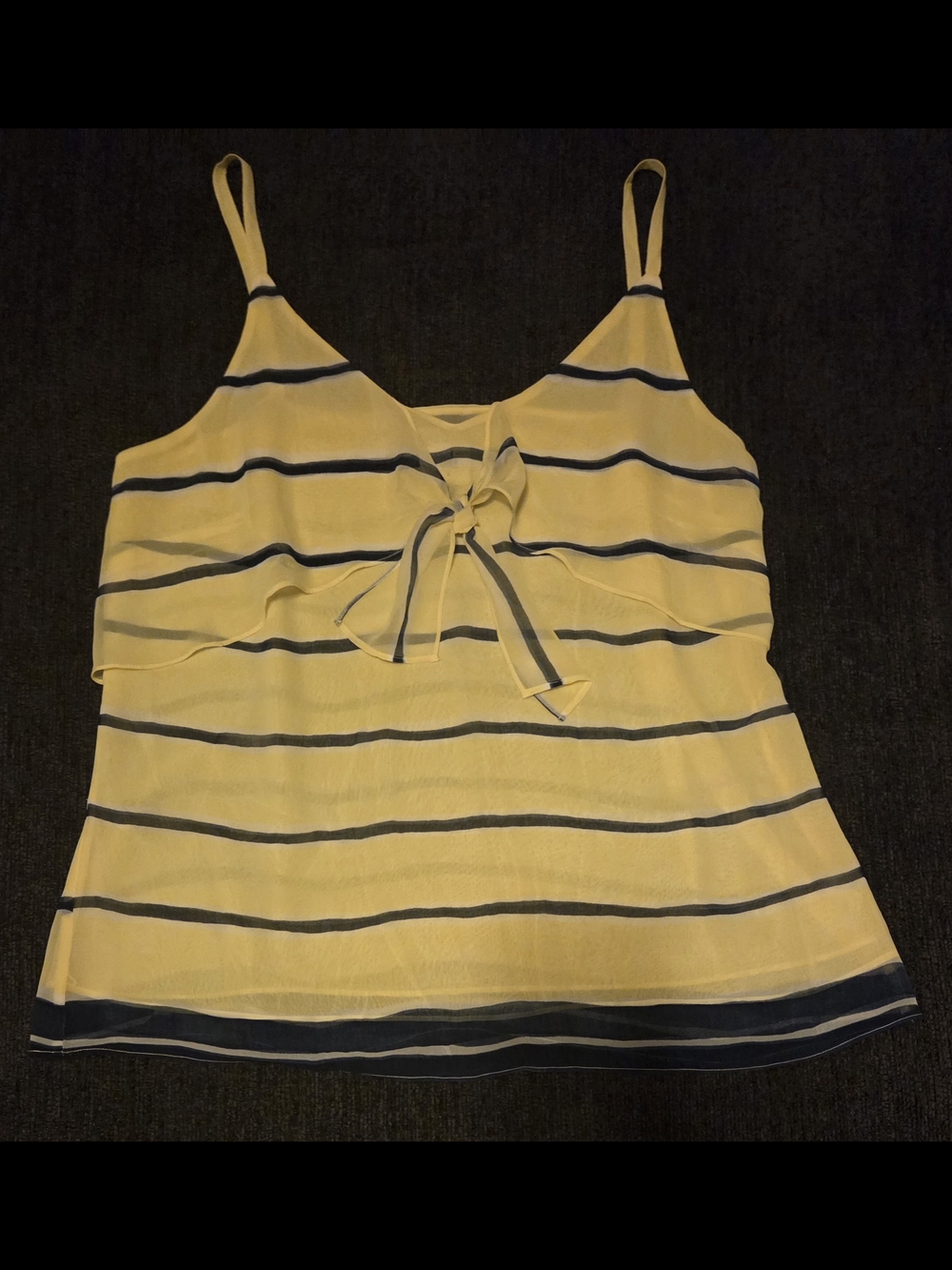 CAbi Yellow & Navy Striped Tie-Front Tank. Size L